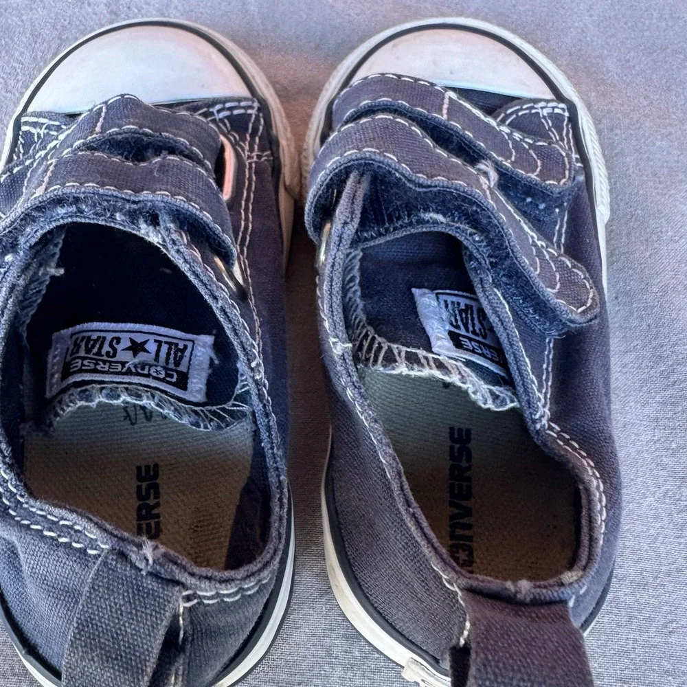 Size 6c - Baby Infant Black Unisex Converse All Star Low Top Velrco Canvas Shoes